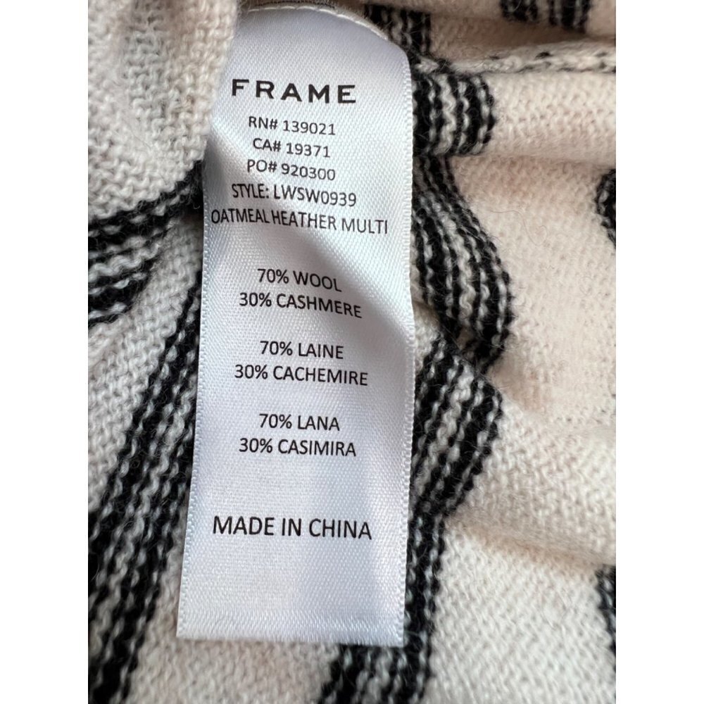 NWT FRAME Size L Stripe Wool & Cashmere Crop Sweater In Oatmeal MSRP$295 - Picture 8 of 12